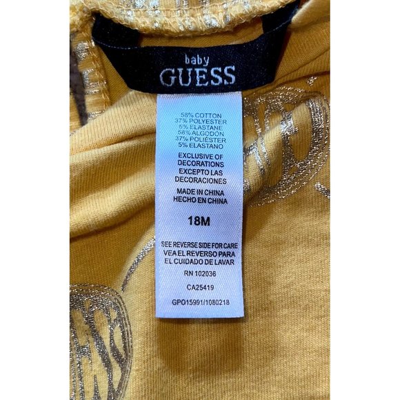 GUESS Baby Girl’s Yellow Gold Glitter Short Sleeve Dress Size 18 Months - Picture 4 of 4